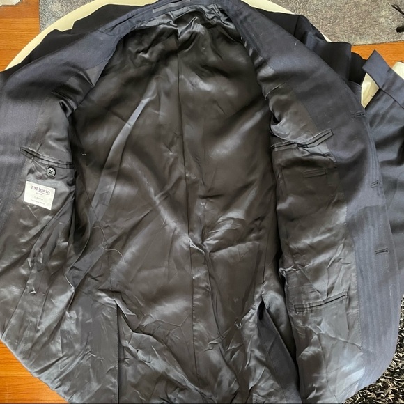 T.M. Lewin Navy Herringbone Wool Suit Navy 2 Piece 36R Waist 30 New - Picture 8 of 16